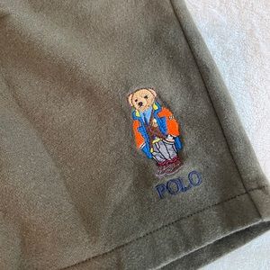 Polo Ralph Lauren Khaki Green Sweat Shorts with Teddy Bear